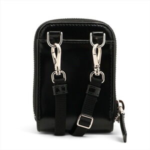 Prada leather plaque logo adjustable strap pouch black